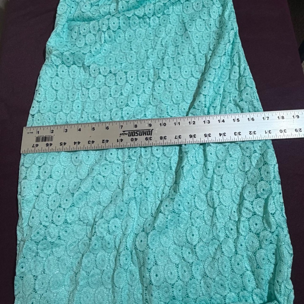 Temu Teal Lace Off Shoulder Maxi Dress Short Sleeve Side Slit Large - Picture 3 of 6